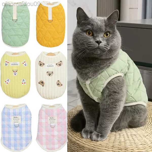 Disfraces para gatos Chaqueta cálida de invierno para gatos, ropa para mascotas con estampado bonito y anillo de tracción, gatito siamés Sphynx, cuerda para caminar, traje para mascotas AA230324