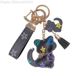 Chat diamant conception voiture porte-clés faveur fleur sac pendentif charme bijoux porte-clés pour hommes cadeau mode PU animal porte-clés accessoires JQHF