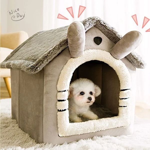 Cat / lit de chien Poldable Pet Anim Sleeping Lips amovible et lavable Cat House Kennel For Dog House Indoor Cat Nest