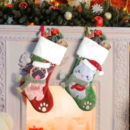 Chat chien bas de noël fait à la main cheminée de noël décoration suspendue pour la famille vacances saison fête décor RRA175