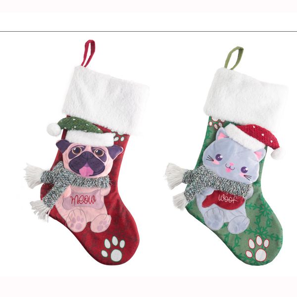 Chat chien bas de Noël à la main cheminée de Noël suspendus bas décoration pour les vacances en famille saison fête décor XBJK2210
