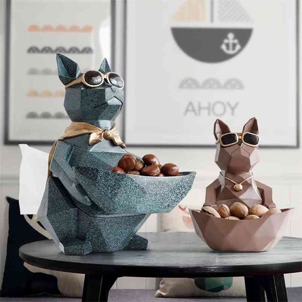 Gato Perro Figuras Resina Módenas Artesanía Animales Miniatura Adornos lindos para el hogar Decoración de la oficina Tazón de almacenamiento Tallado Colección 210811