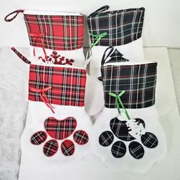 Cat Dog Paw Stocking Christmas Sock Decoration Snowflake Footprint Patroon Xmas Kousen Apple Candy Gift Bag voor Kid B1019