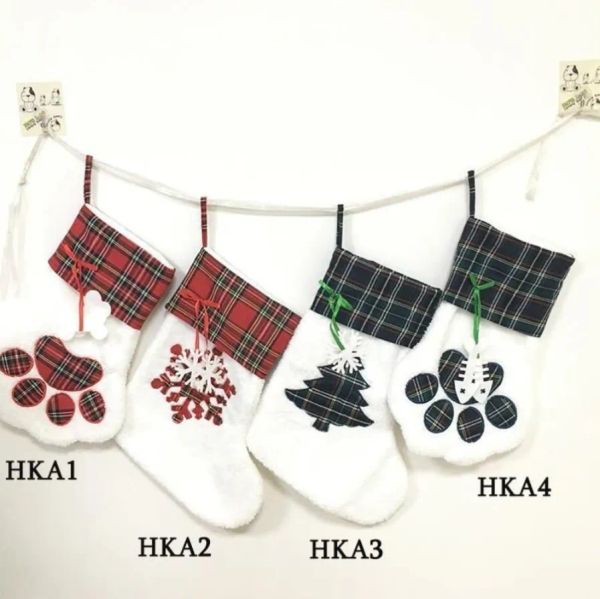 Chat patte de chien bas de Noël chaussette décoration flocon de neige empreinte motif bas de Noël pomme bonbons sac cadeau pour enfant en gros wly935 LL