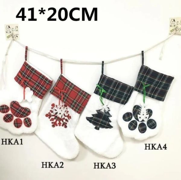 Chat patte de chien bas de Noël chaussette décoration flocon de neige empreinte motif bas de Noël pomme bonbons sac cadeau pour enfant en gros 1124