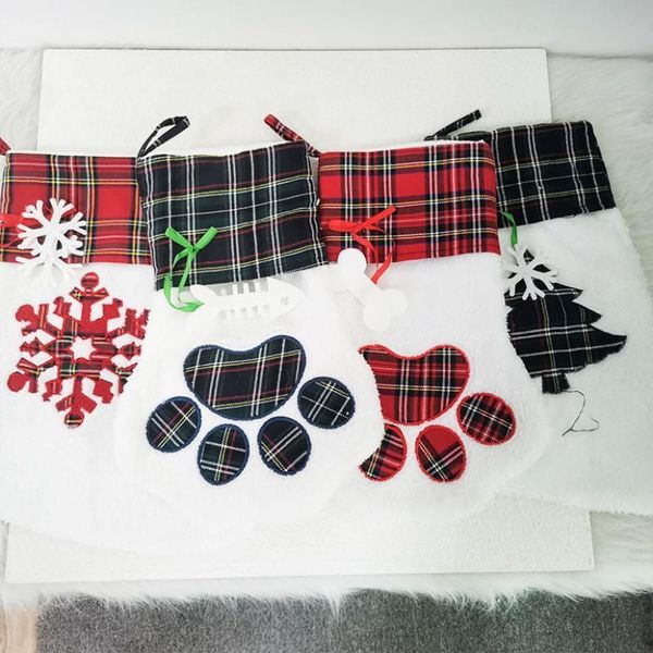 Chog Dog Paw Stocking Christmas chaussette de Noël Décoration Snowflake Foot Impreinte Patchons de bas de pomme Sac cadeau de bonbons pour gamin P1018