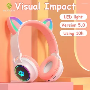 Cat Ears LED Leuke hoofdtelefoon Bluetooth draadloze headset met microfoon Opvouwbaar ontwerp Stereo muziek oordopjes Kitten oortelefoon voor gaming