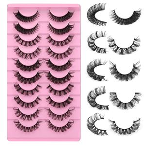 Cils Oeil de Chat Fluffy Faux Vison Cils Bande Russe Curl Faux Cils 8D 3D Wispy Curling Cils Dramatique Naturel Long Volume Épais 10 Paires