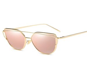 Cat Eye Sunglasses 2017 Nieuw merkontwerpspiegel Flat Rose Gold Vintage Cateye Fashion Sun Glasses Lady Eyewear UV4006107936