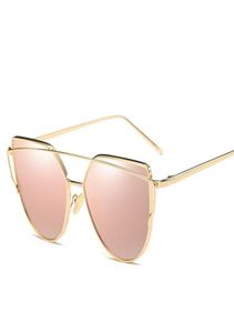 Cat Eye Zonnebril 2017 Nieuwe merkontwerpspiegel Flat Rose Gold Vintage Cateye Fashion Sun Glasses Lady Eyewear UV4009713869