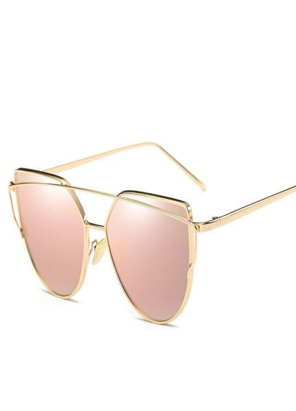 Cat Eye Sunglasses 2017 Nouveau design de marque Miroir plat rose rose Gold Vintage Cateye Fashion Sun Glasses Lady Eyewear UV4001926424