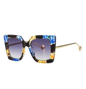 Cat Eye Sunglasses New Trendy Ins Fashion Luxury Designer Pearl Sunglasses For Women Girls étudiants UV400 Proof Flora imprimé5271432