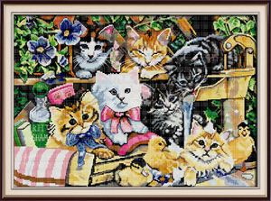 Cat Family Handmade Cross Stitch Craft Tools Borduurwerk Nasiswerksets geteld Afdrukken op canvas DMC 14CT 11CT Home Decor Paintings