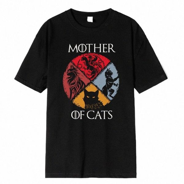 Chat Famille Mère De Chats Impression Mâle T-shirts Qualité Tshirt Été Casual Cott Tops Hip Hop Respirant Tee Vêtements Homme P22O #