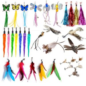 Cat Feather Toy Accessories valse vogels worm met belkitten speelgoed interactieve vervanging opnieuw vulschuimbal training 240410