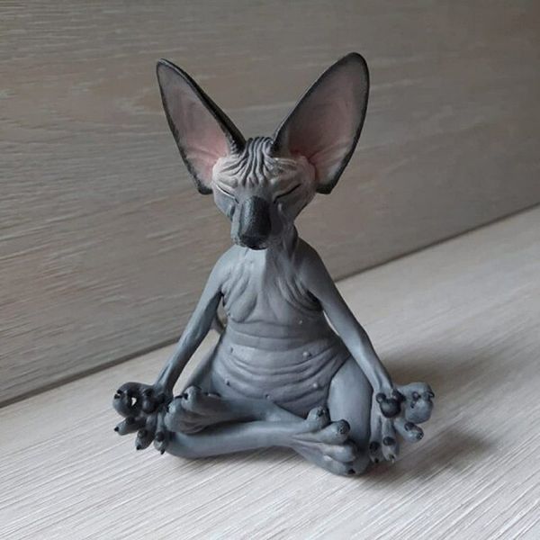 Chat Figurine Sphynx Méditation Statue Yoga Animal Méditer Art Sculpture Micro Décoration Jardin Maison Bureau Ornement 220721