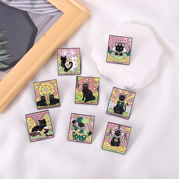 Ensemble de broches en émail en forme de carte de Tarot pour nourriture et boissons pour chat, badges à revers esthétiques et mignons, épingles cool pour sacs à dos, chapeau, collier, accessoires de bijoux de mode à faire soi-même