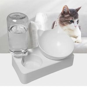 Cat Food Bowl Pet Feeder Automatische Feeder Pet Food Container met waterdispenser verhoogde stand Dish Bowl Cat Supplies 240508