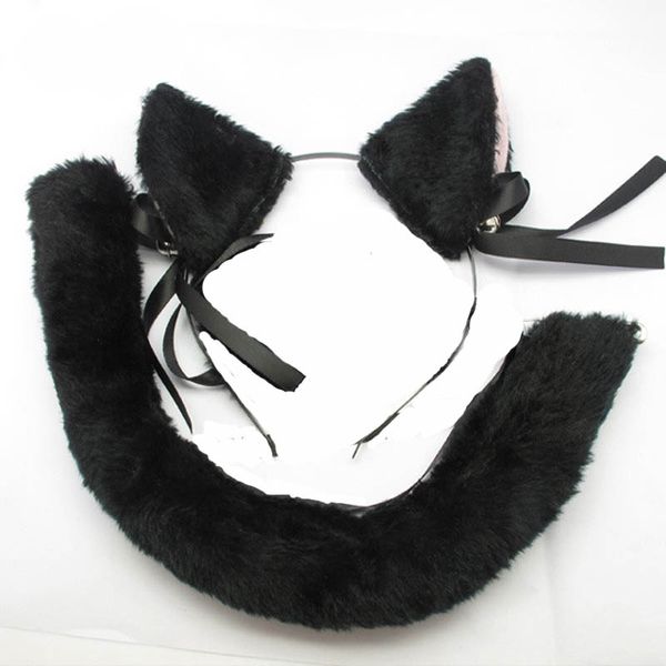 Party Cat fox orejas y cola disfraz diadema cos accesorio para el cabello cosplay blanco y negro