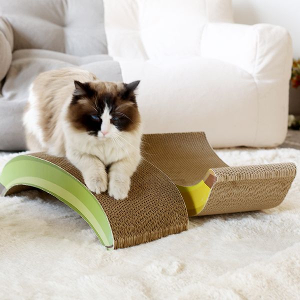 Meubles pour chat en forme de banane planche à gratter pour chat grand papier ondulé nid de chat toutes saisons universelle patte de chat meulage jouet lit de sommeil