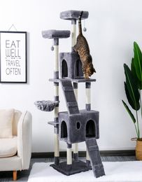 Cat Furniture Scratchers 180 cm multilevel boom voor S met gezellige zitstokken stabiel klimframe krasbord speelgoed grijs beige 2209099257091