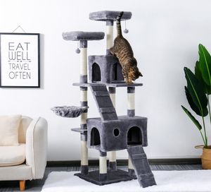 Kattenmeubelkrabber 180CM MultiLevel Boom Voor s Met Gezellige Zitstokken Stabiel Klimrek Krabplank Speelgoed Grijs Beige 2209099106204