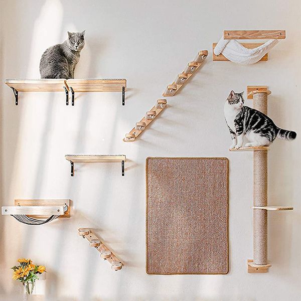 Chat Meubles Grattoirs 1Pc Mur Monté Étagères En Bois Perchoirs Pour Marches Échelle Lit Activité Arbre Escalade Structure Moderne 230606