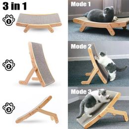 Cat Furniture Scratchers 3 In 1 Houten Scratcher Board Afneembaar Lounge Bed Krabpaal Slijpklauw Speelgoed Schrapers voor Katten Huisdierproducten 230606