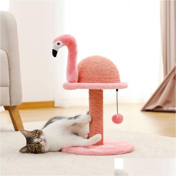 Muebles para gatos Rascadores con forma de animal, poste rascador, flamencos, bonita torre de árbol con cuerda de sisal para gatos de interior, muebles de casa Dh5Um