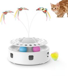 Kat Meubels Krabbers ATUBAN Speelgoed 3in1 Smart Interactieve Kitten Speelgoed Fladderende Vlinder Willekeurig Bewegende Hinderlaag Veer Catnip Bell Track Balls 230620