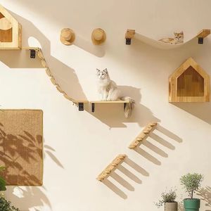 Cat Furniture Scratchers Cat Scratching Post Wall Mounted Cat Climbing Shelf Hammock Kitten Wall Shelf Tree Cat Perch Wooden Shelves for Cats Furniture 231011