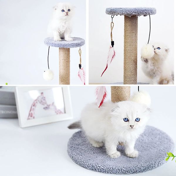 Griffoirs pour meubles pour chat Arbre à chat en peluche douce et lisse en sisal naturel Arbre à gratter Tour de saut pour animaux de compagnie avec balles interactives Jouet d'intérieur pour chat 231202