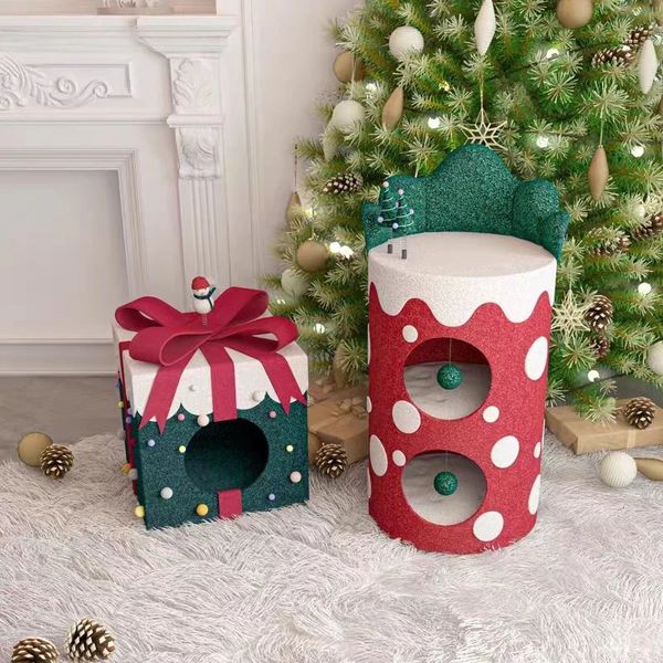 Muebles para gatos Rascadores Navidad Marco de escalada Árbol Todo en un año Caja de regalo Doble capa Invierno Cálido Choza 231212