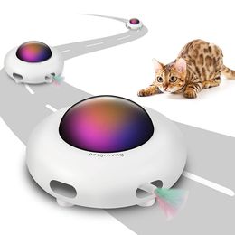 Cat Furniture Scratchers Interactive Auto Toy Smart Teaser UFO Pet Turntable ching Training toys Carga USB Pluma reemplazable 230327