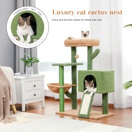 Grattoirs pour meubles de chat Arbre à chat cactus à plusieurs niveaux avec hamac griffoir Tour de chat de luxe Grattoir pour chat Lits et meubles pour chaton Jouets pour chat pour animaux de compagnie 231011