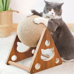 Meubles pour chat Grattoirs Grattoir en sisal naturel Balle résistante à l'usure Arbre Jouet en bois massif Patte de meulage Chaton Jouets Tour 230227