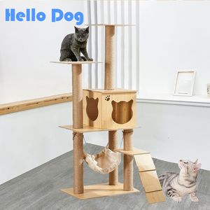 Cat Furniture Scratchers Sisal Rope Bree Scratching Toy Tower Grinding Paws Wear Resistant Interaction Wooden Accessoires 230222