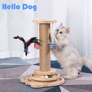 Meubles pour chat Grattoirs Tour en bois de petite taille Arbre en sisal naturel Piste multifonctionnelle Jouet interactif Teaser Stick Kitten Toys 230606