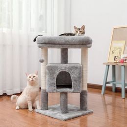 Cat Furniture Scratchers Stabiele boom met zusposts Toren Ruimte Condo Grote comfortabele bundel Bungelende bal voor kleine en middelgrote CVBD 230106