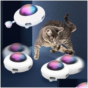 Chat Meubles Scratchers Jouet Smart Teaser UFO Pet Turntable Ching Formation Jouets USB Charge Remplaçable Plume Interactive Drop Dhpjb