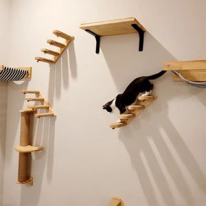 Meubles pour chats, étagères murales pour chat, griffoir, perchoirs d'arbre à chat en bois pour mur, marches pour chat, échelle, hamac, meubles muraux d'escalade pour chat 231011