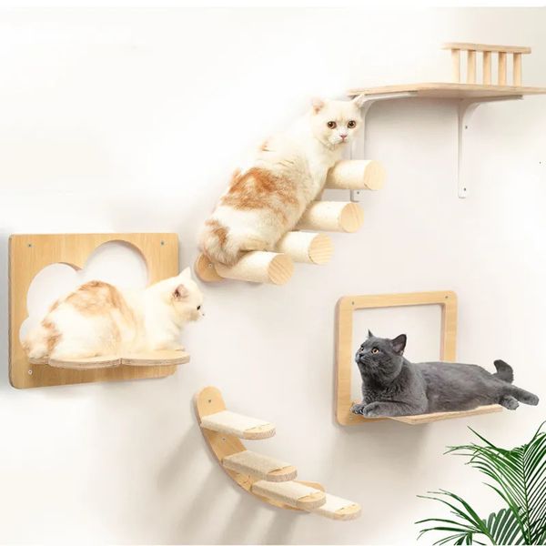 Meubles pour chat Grattoirs muraux en bois massif pour chat, lit et meubles d'escalier, jouet pour chat, griffoir d'escalade, plate-forme de saut pour chat, produit pour animaux de compagnie 231011