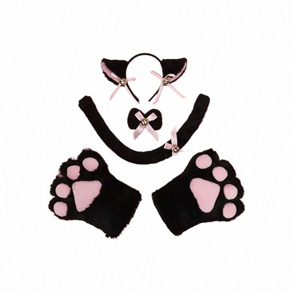 Chat fille Anime Cosplay Costume Accory Bell Hairwear bandeaux avec oreilles de chat Neko Lolita Maid peluche gant queue patte oreille 73zt #