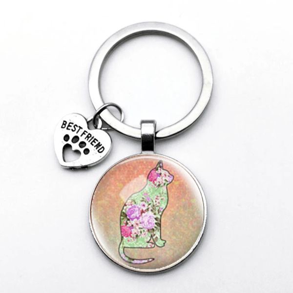 Chat yeux brillants décontracté pleine lune Photo porte-clés dôme en verre Animal mignon porte-clés pendentif bijoux accessoires de mode cadeau