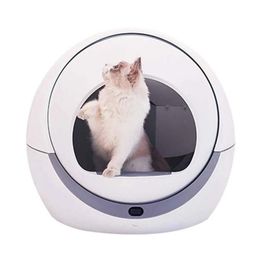 Toilettage pour chats Bac à sable autonettoyant automatique pour chats Bac à litière intelligent Plateau fermé Toilettes Formation rotative Bassin détachable Animaux Acces301z