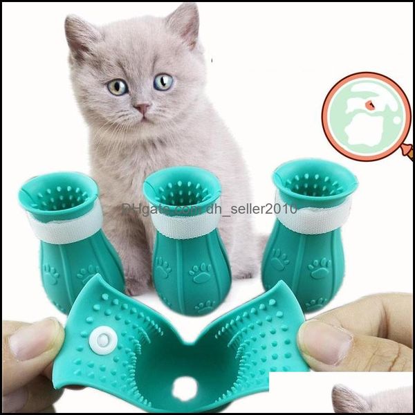 Toilettage pour chats Toilettage pour chats Bottes anti-rayures Sile Cat Shoes Paw Protector Nail Er pour le bain Barbier Vérification Injection 881 B3 Dr Dhjie
