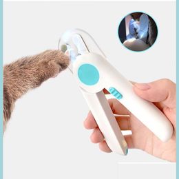 Cat Grooming Pet Nail Clippers Cat Dog Grooming LED Light Antibleeding Nails Cutter Pulidor Cabeza de acero inoxidable Drop Entrega Inicio Dhihw