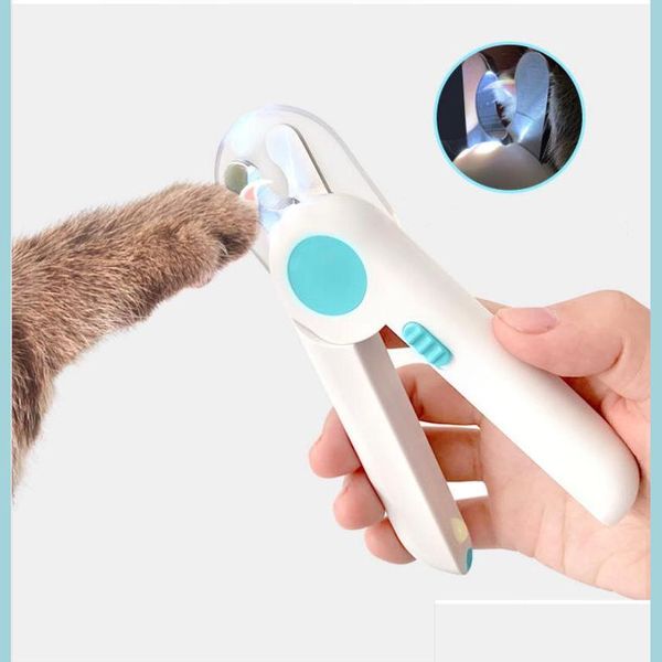 Chat toilettage coupe-ongles pour animaux de compagnie chat chien toilettage lumière led coupe-ongles anti-saignement polisseuse tête en acier inoxydable livraison directe maison Dhihw