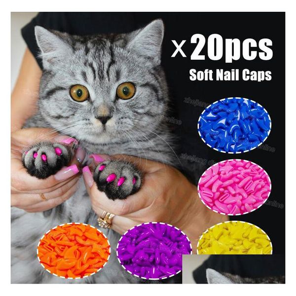 Chat Toilettage Sile Soft Nail Caps / Paw Claw Pet Protector / Cat Er avec colle et applicateur G1123 Drop Delivery Home Garden Supplies DH93L