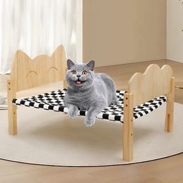 Chat Hammock Bed en bois Pitre surélevé pour chats intérieurs ou chiot plancher debout chien repos meubles 240410